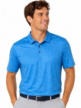 Grand Slam Performance Blue Tropical Print Golf Polo